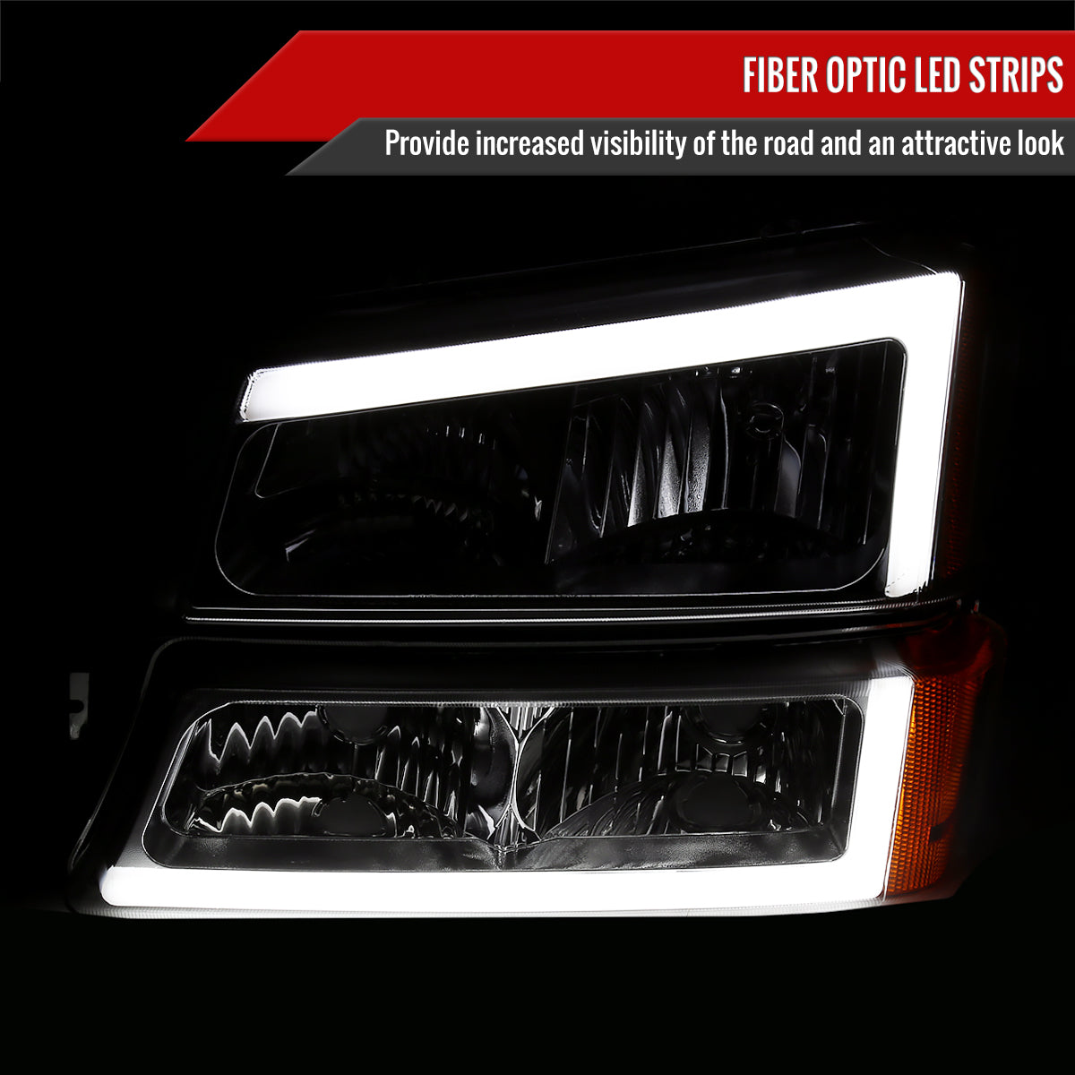 2002-2006 Chevrolet Avalanche/ 2003-2007 Silverado LED Bar Factory Style Headlights & Bumper Lights (Chrome Housing/Clear Lens)