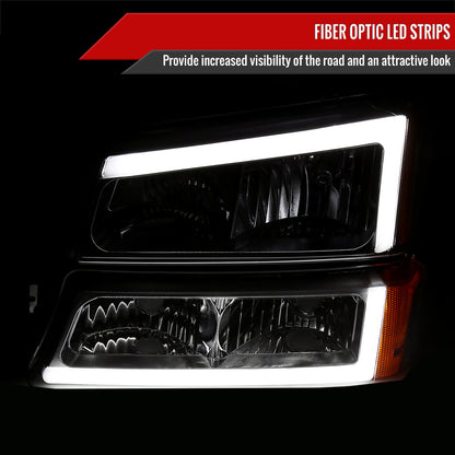 2002-2006 Chevrolet Avalanche/ 2003-2007 Silverado LED Bar Factory Style Headlights & Bumper Lights (Chrome Housing/Clear Lens)