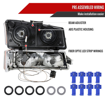 2002-2006 Chevrolet Avalanche/ 2003-2007 Silverado LED Bar Factory Style Headlights & Bumper Lights (Chrome Housing/Clear Lens)