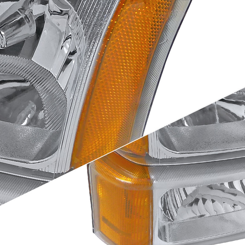 2002-2006 Chevrolet Avalanche/ 2003-2007 Silverado Factory Style Headlights w/ Bumper Lights (Chrome Housing/Clear Lens)