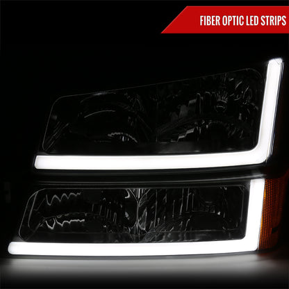 2003-2007 Chevrolet Silverado /2002-2006 Chevrolet Avalanche LED Bar Factory Style Headlights (Chrome Housing/Light Smoked lens)