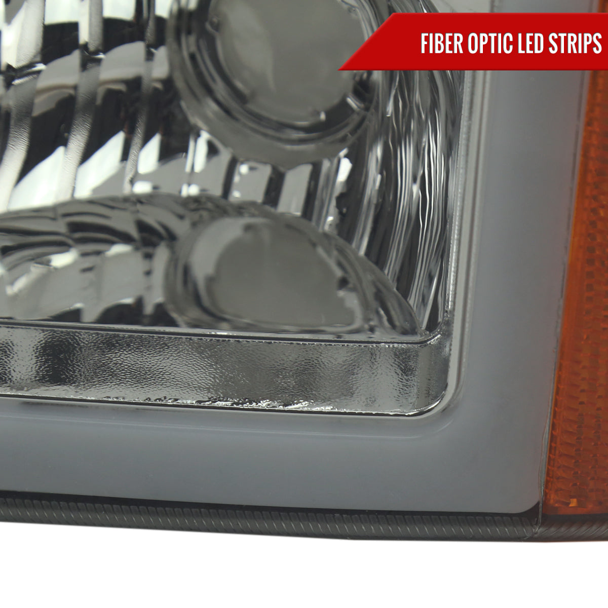 2003-2007 Chevrolet Silverado /2002-2006 Chevrolet Avalanche LED Bar Factory Style Headlights (Chrome Housing/Light Smoked lens)