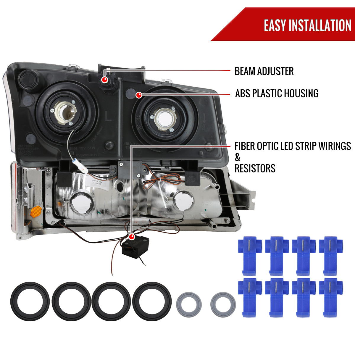 2003-2007 Chevrolet Silverado /2002-2006 Chevrolet Avalanche LED Bar Factory Style Headlights (Chrome Housing/Light Smoked lens)