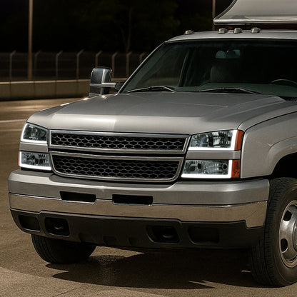 2003-2007 Chevrolet Silverado /2002-2006 Chevrolet Avalanche LED Bar Factory Style Headlights (Chrome Housing/Light Smoked lens)