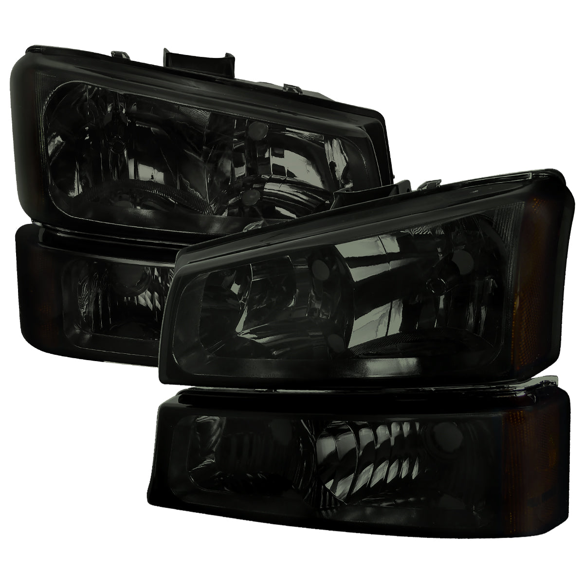 2002-2006 Chevrolet Avalanche/ 2003-2007 Silverado Factory Style Headlights w/ Bumper Lights (Chrome Housing/Smoked Lens)