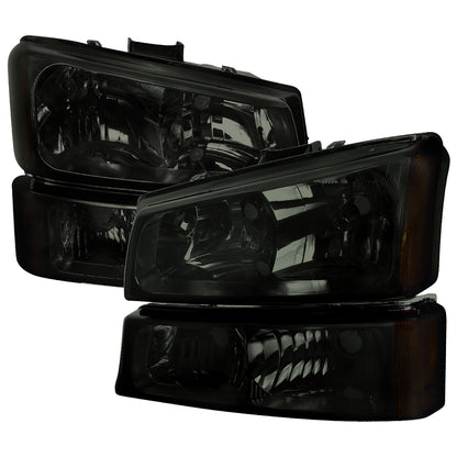 2002-2006 Chevrolet Avalanche/ 2003-2007 Silverado Factory Style Headlights w/ Bumper Lights (Chrome Housing/Smoked Lens)