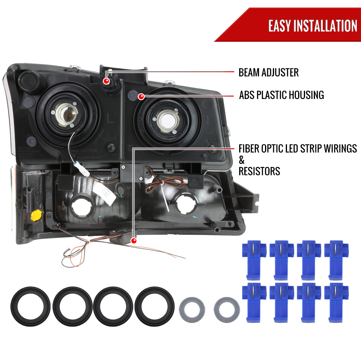 2003-2007 Chevrolet Silverado /2002-2006 Chevrolet Avalanche LED Bar Factory Style Headlights (Matte Black Housing/Clear lens)