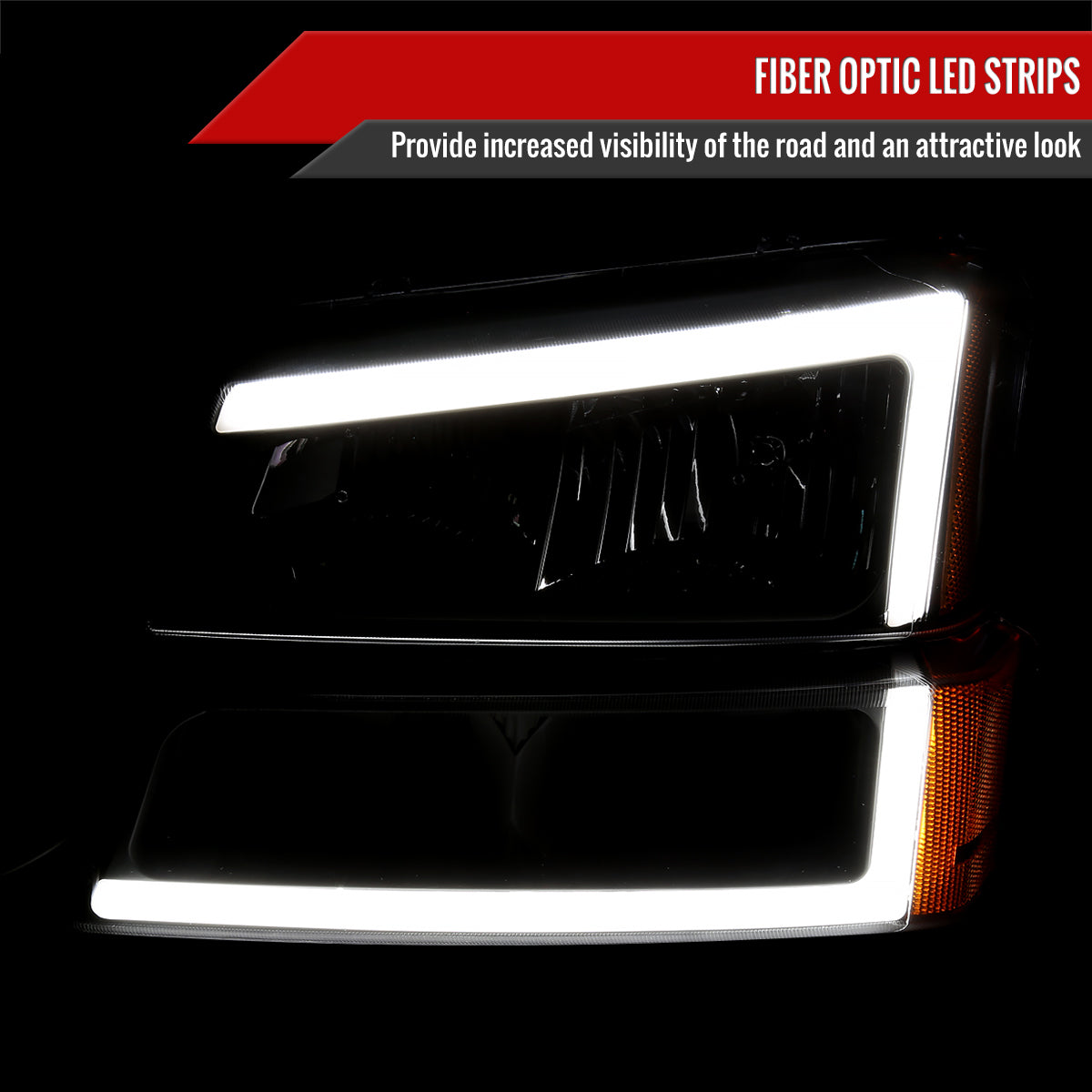 2002-2006 Chevrolet Avalanche/ 2003-2007 Silverado LED Bar Factory Style Headlights & Bumper Lights (Matte Black Housing/Clear Lens)