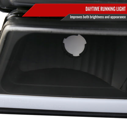 2002-2006 Chevrolet Avalanche/ 2003-2007 Silverado LED Bar Factory Style Headlights & Bumper Lights (Matte Black Housing/Clear Lens)