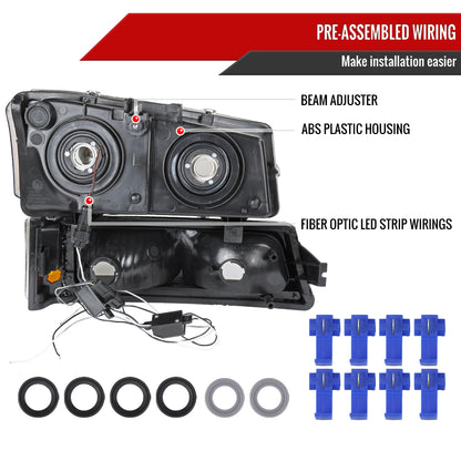 2002-2006 Chevrolet Avalanche/ 2003-2007 Silverado LED Bar Factory Style Headlights & Bumper Lights (Matte Black Housing/Clear Lens)