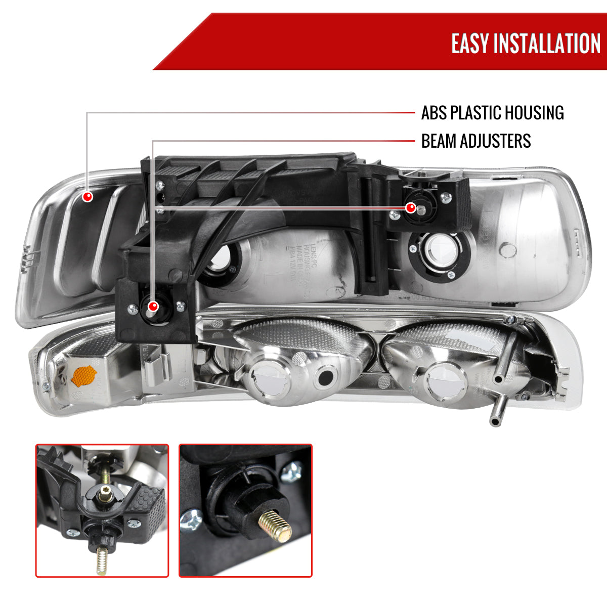 1999-2002 Chevrolet Silverado/ 2000-2006 Tahoe/Suburban Factory Style Headlights w/ Bumper Light Assembly (Chrome Housing/Clear Lens)