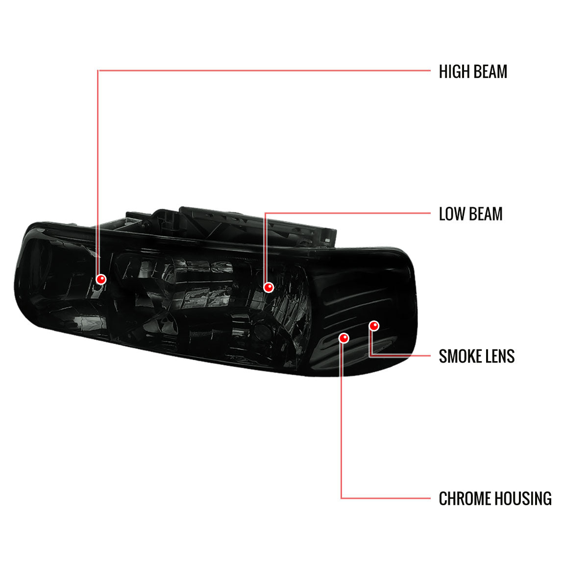 1999-2002 Chevrolet Silverado/ 2000-2006 Suburban/Tahoe Factory Style Headlights with LED Bumper Corner Signal Lights (Chrome Housing/Smoked Lens)