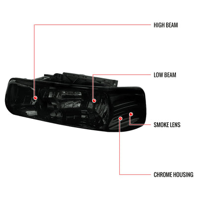 1999-2002 Chevrolet Silverado/ 2000-2006 Suburban/Tahoe Factory Style Headlights with LED Bumper Corner Signal Lights (Chrome Housing/Smoked Lens)