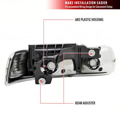 1999-2002 Chevrolet Silverado/ 2000-2006 Suburban/Tahoe Factory Style Headlights with LED Bumper Corner Signal Lights (Chrome Housing/Smoked Lens)