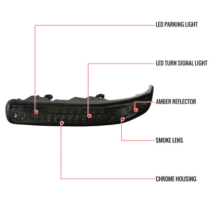 1999-2002 Chevrolet Silverado/ 2000-2006 Suburban/Tahoe Factory Style Headlights with LED Bumper Corner Signal Lights (Chrome Housing/Smoked Lens)