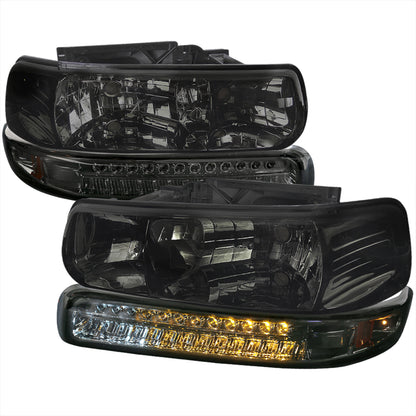 1999-2002 Chevrolet Silverado/ 2000-2006 Suburban/Tahoe Factory Style Headlights with LED Bumper Corner Signal Lights (Chrome Housing/Smoked Lens)