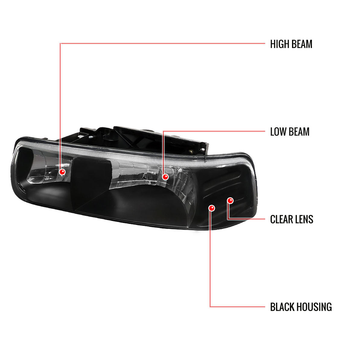 1999-2002 Chevrolet Silverado/ 2000-2006 Suburban/Tahoe Factory Style Headlights with LED Bumper Corner Signal Lights (Matte Black Housing/Clear Lens)