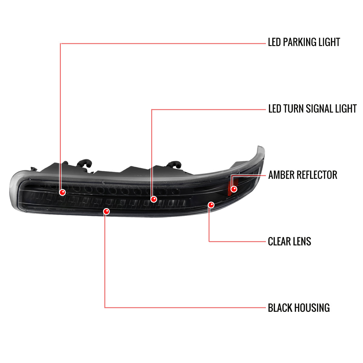 1999-2002 Chevrolet Silverado/ 2000-2006 Suburban/Tahoe Factory Style Headlights with LED Bumper Corner Signal Lights (Matte Black Housing/Clear Lens)