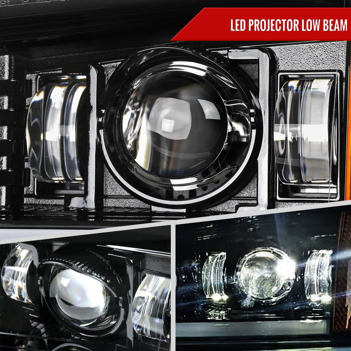 2003-2007 Chevrolet Silverado Avalanche LED Projector DRL Headlights w/ Bumper Lights (Jet Black Housing/Clear Lens)