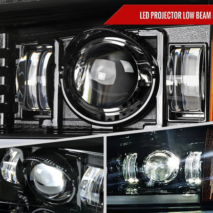 2003-2007 Chevrolet Silverado Avalanche LED Projector DRL Headlights w/ Bumper Lights (Jet Black Housing/Clear Lens)