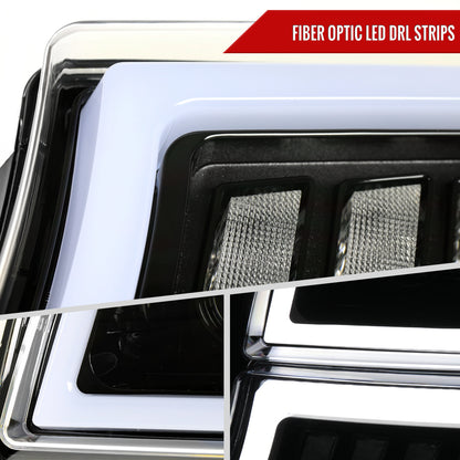 2003-2007 Chevrolet Silverado Avalanche LED Projector DRL Headlights w/ Bumper Lights (Jet Black Housing/Clear Lens)