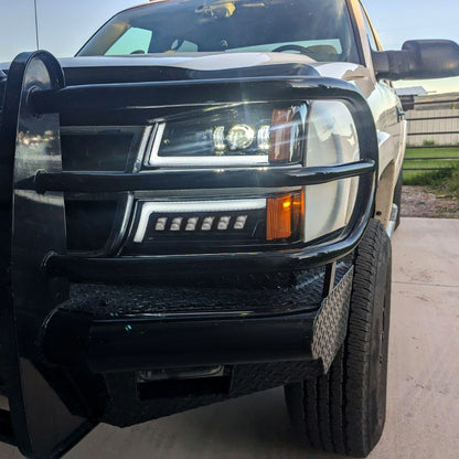 2003-2007 Chevrolet Silverado Avalanche LED Projector DRL Headlights w/ Bumper Lights (Jet Black Housing/Clear Lens)