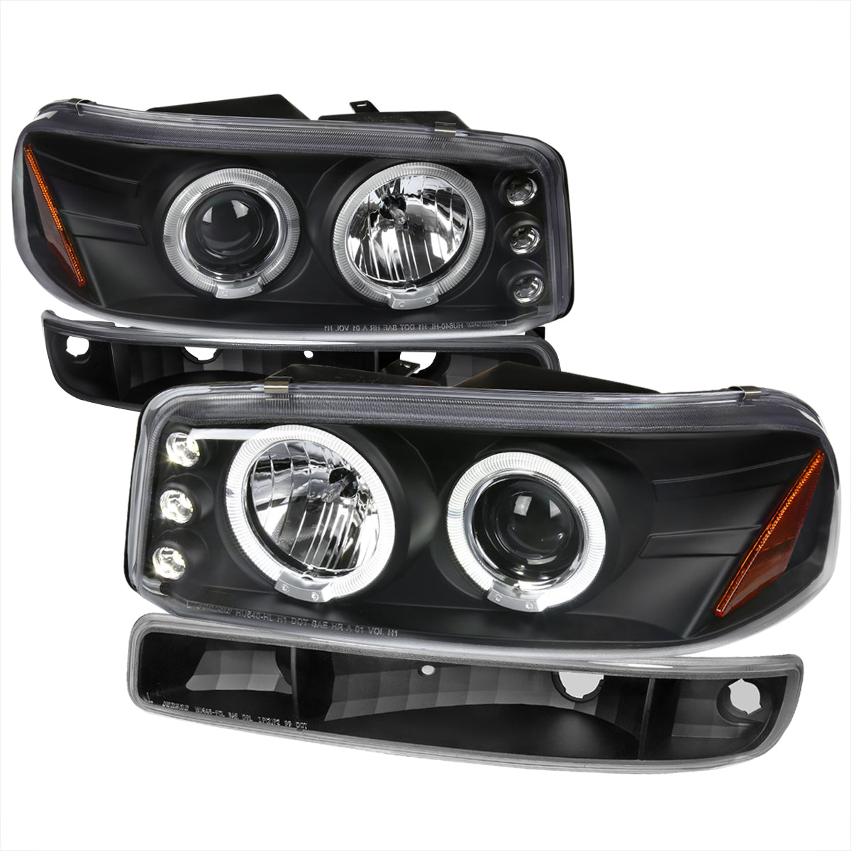 1999-2006 GMC Sierra/Yukon XL/SLT Dual Halo Projector Headlights & Bumper Lights (Matte Black Housing/Clear Lens)
