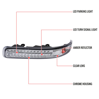 1999-2002 Chevrolet Silverado/ 2000-2006 Chevrolet Tahoe/Suburban Dual Halo Projector Headlights with LED Sequential Turn Signal Bumper Lights (Chrome Housing/Clear Lens)