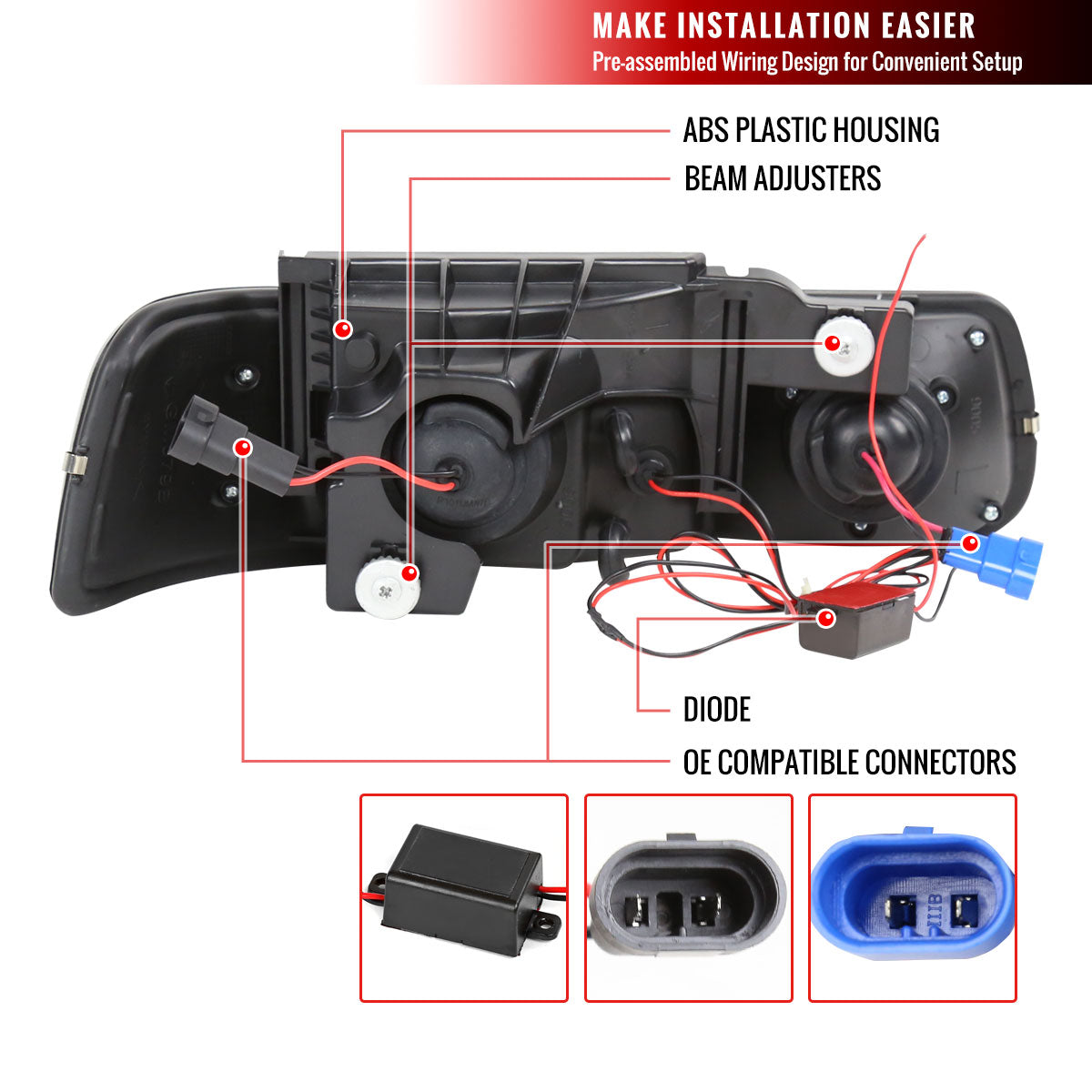 1999-2002 Chevrolet Silverado/ 2000-2006 Chevrolet Tahoe/Suburban Dual Halo Projector Headlights with LED Sequential Turn Signal Bumper Lights (Matte Black Housing/Clear Lens)