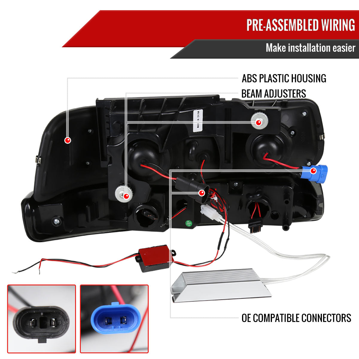 1999-2002 Chevrolet Silverado/ 2000-2006 Chevrolet Tahoe/Suburban Dual Halo Projector Headlights with LED Sequential Turn Signal Bumper Lights (Black Housing/Smoked Lens)