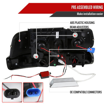 1999-2002 Chevrolet Silverado/ 2000-2006 Chevrolet Tahoe/Suburban Dual Halo Projector Headlights with LED Sequential Turn Signal Bumper Lights (Black Housing/Smoked Lens)