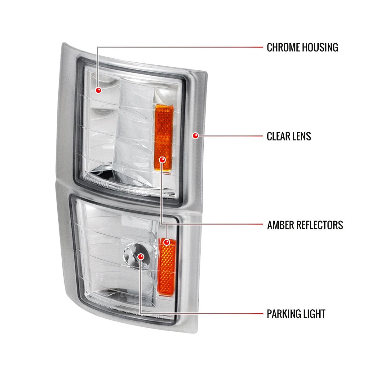 1994-1998 Chevrolet C/K C10/Tahoe/Suburban/Silverado Corner Lights (Chrome Housing/Clear Lens)