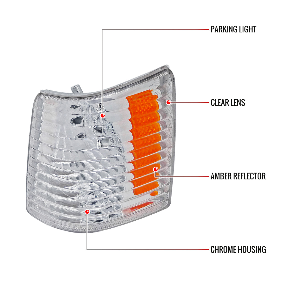 1993-1998 Jeep Grand Cherokee Corner Lights w/ Amber Reflectors (Chrome Housing/Clear Lens)