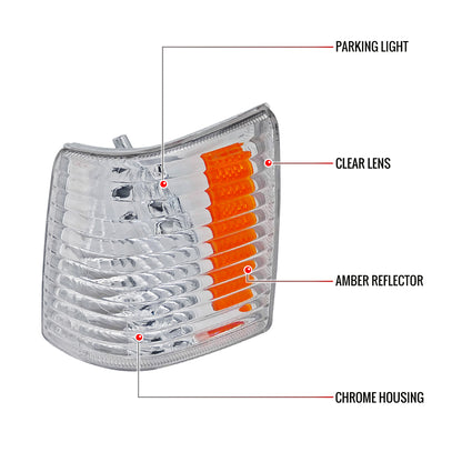 1993-1998 Jeep Grand Cherokee Corner Lights w/ Amber Reflectors (Chrome Housing/Clear Lens)