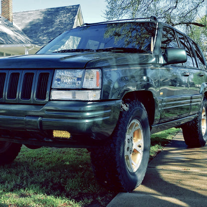 1993-1998 Jeep Grand Cherokee Corner Lights w/ Amber Reflectors (Chrome Housing/Clear Lens)