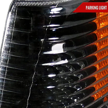1993-1998 Jeep Grand Cherokee Corner Lights w/ Amber Reflectors (Matte Black Housing/Clear Lens)