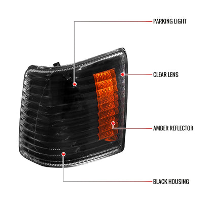 1993-1998 Jeep Grand Cherokee Corner Lights w/ Amber Reflectors (Matte Black Housing/Clear Lens)