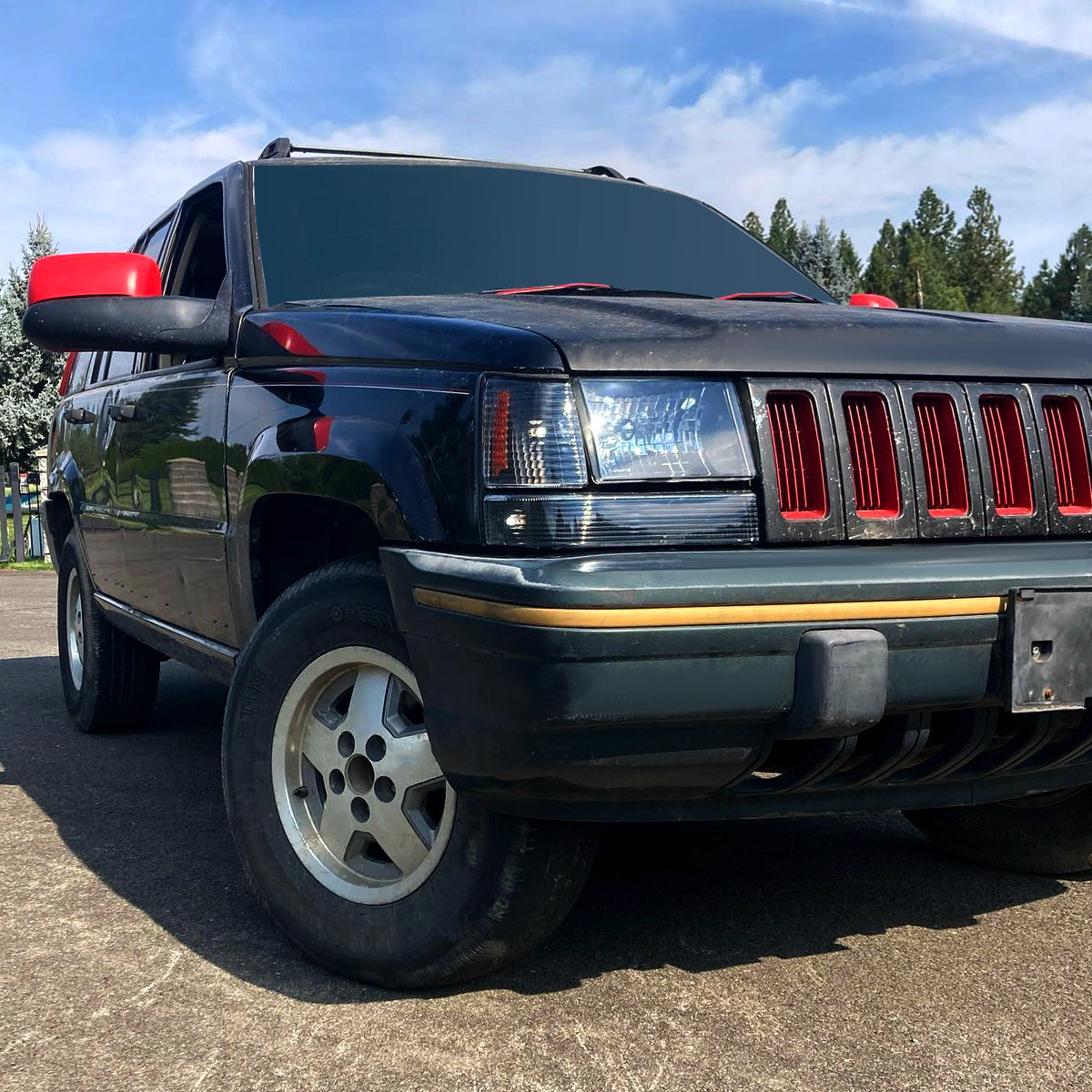 1993-1998 Jeep Grand Cherokee Corner Lights w/ Amber Reflectors (Matte Black Housing/Clear Lens)