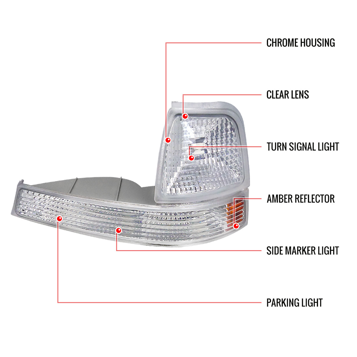 1998-2000 Ford Ranger Corner Parking Turn Signal Lights (Chrome Housing/Clear Lens)
