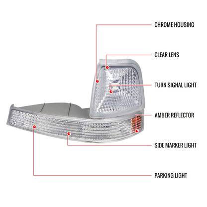 1998-2000 Ford Ranger Corner Parking Turn Signal Lights (Chrome Housing/Clear Lens)