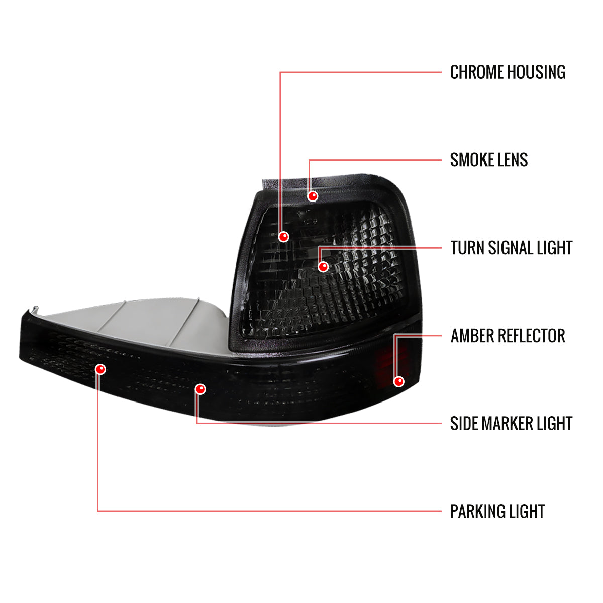 1998-2000 Ford Ranger Corner Parking Turn Signal Lights (Chrome Housing/Smoked Lens)