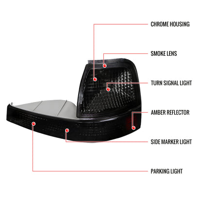 1998-2000 Ford Ranger Corner Parking Turn Signal Lights (Chrome Housing/Smoked Lens)