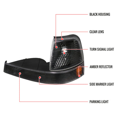 1998-2000 Ford Ranger Corner Parking Turn Signal Lights (Matte Black Housing/Clear Lens)