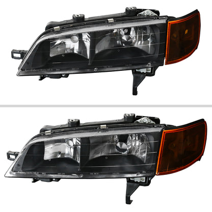 1994-1997 Honda Accord Factory Style Headlights & Amber Corner Lights (Matte Black Housing/Clear Lens)