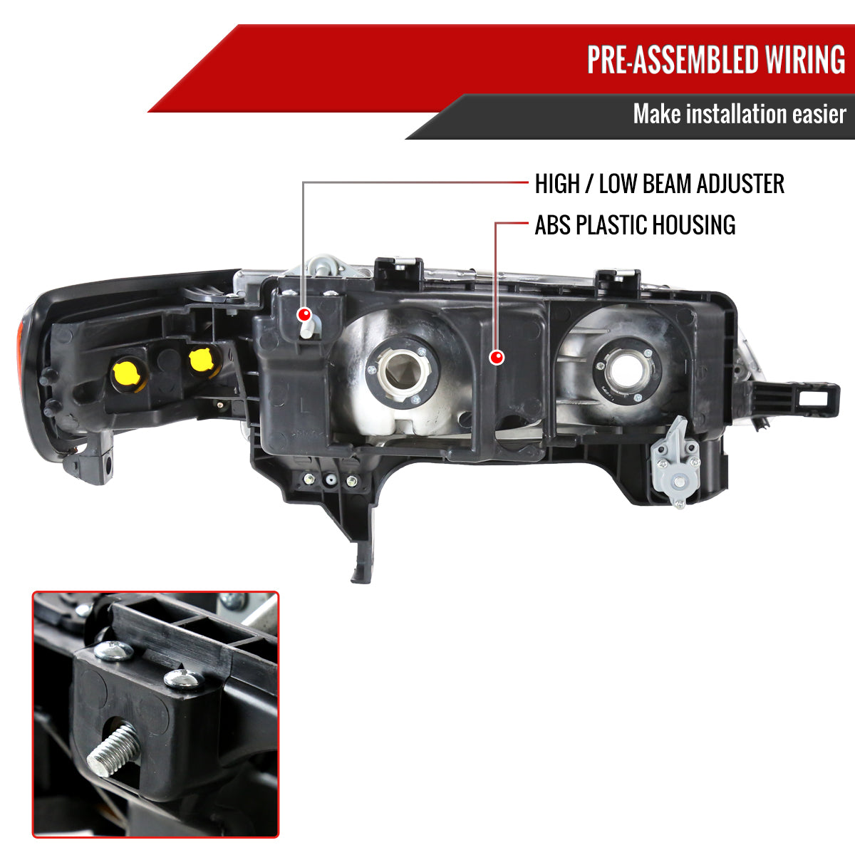 1994-1997 Honda Accord Factory Style Headlights & Amber Corner Lights (Matte Black Housing/Clear Lens)