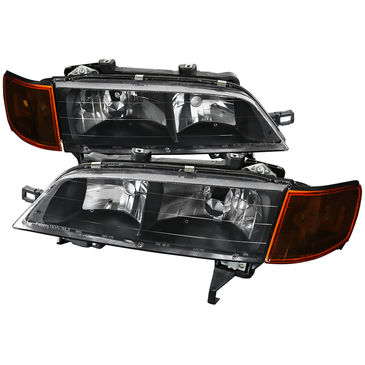 1994-1997 Honda Accord Factory Style Headlights & Amber Corner Lights (Matte Black Housing/Clear Lens)