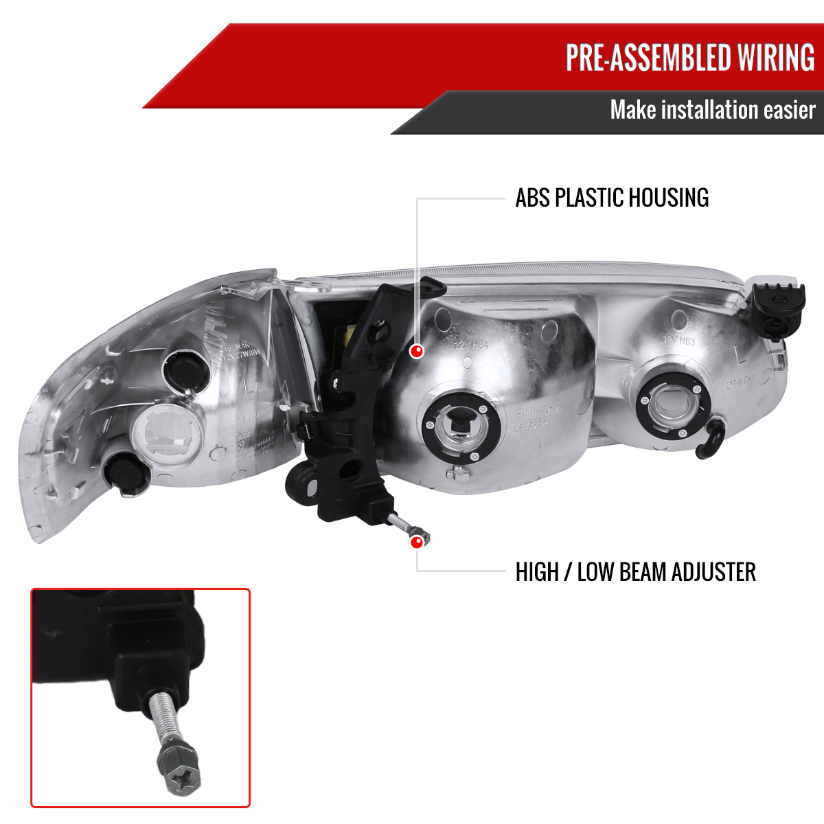 2000-2001 Toyota Camry Factory Style Headlights w/ Amber Reflectors (Matte Black Housing/Clear Lens)