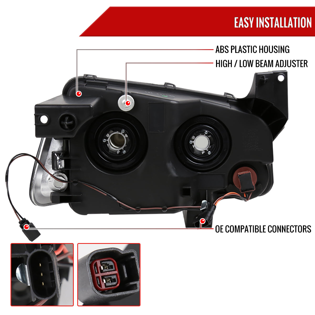 2006-2010 Dodge Charger Factory Style Headlights w/ Corner Lights (Matte Black Housing/Clear Lens)