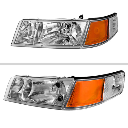 1998-2002 Mercury Grand Marquis Factory Style Crystal Headlights w/ Corner Signal Lights (Chrome Housing/Clear Lens)