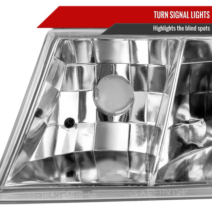 1998-2002 Mercury Grand Marquis Factory Style Crystal Headlights w/ Corner Signal Lights (Chrome Housing/Clear Lens)